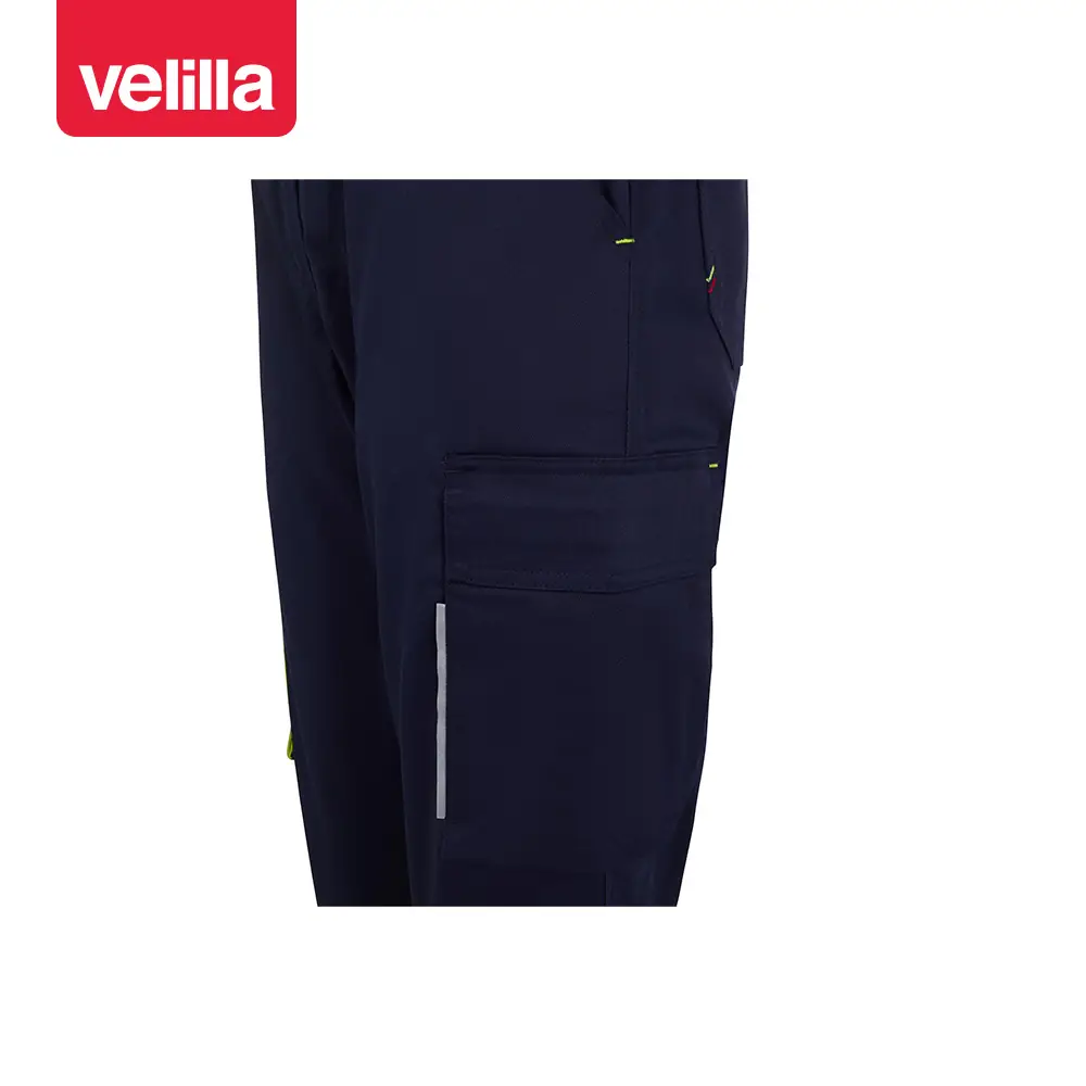 Pantalón reciclado mujer Velilla 303032SW 7 Pantalón reciclado mujer Velilla 303032SW Azul navy/Amarillo flúor, detalle de bolsillo para herramienta