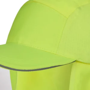 Gorra con cubrenucas flúor Velilla 304004 Amarillo flúor, detalle de visera y panel frontal