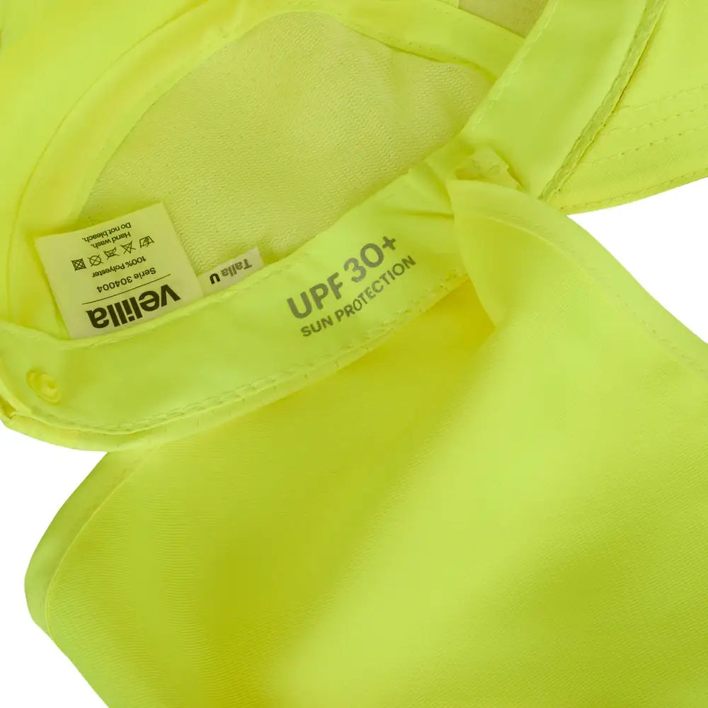 Gorra con cubrenucas flúor Velilla 304004 11 Gorra con cubrenucas flúor Velilla 304004 Amarillo flúor, detalle de banda interior