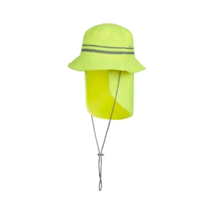 Gorro con cubrenucas Velilla 304005 Amarillo flúor, vista lateral con cubrenucas