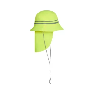 Gorro con cubrenucas Velilla 304005 Amarillo flúor, vista lateral opuesta con cubrenucas