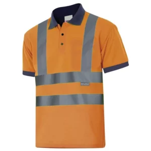 Polo bicolor manga corta Velilla 305502 Azul marino/Naranja flúor, vista frontal