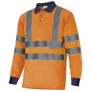 Polo bicolor manga larga Velilla 305503 Azul marino/Naranja flúor, vista frontal