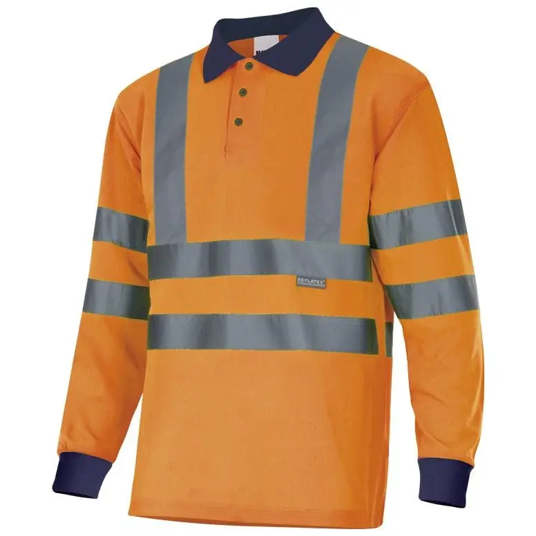 Polo bicolor manga larga Velilla 305503 4 Polo bicolor manga larga Velilla 305503 Azul marino/Naranja flúor, vista frontal