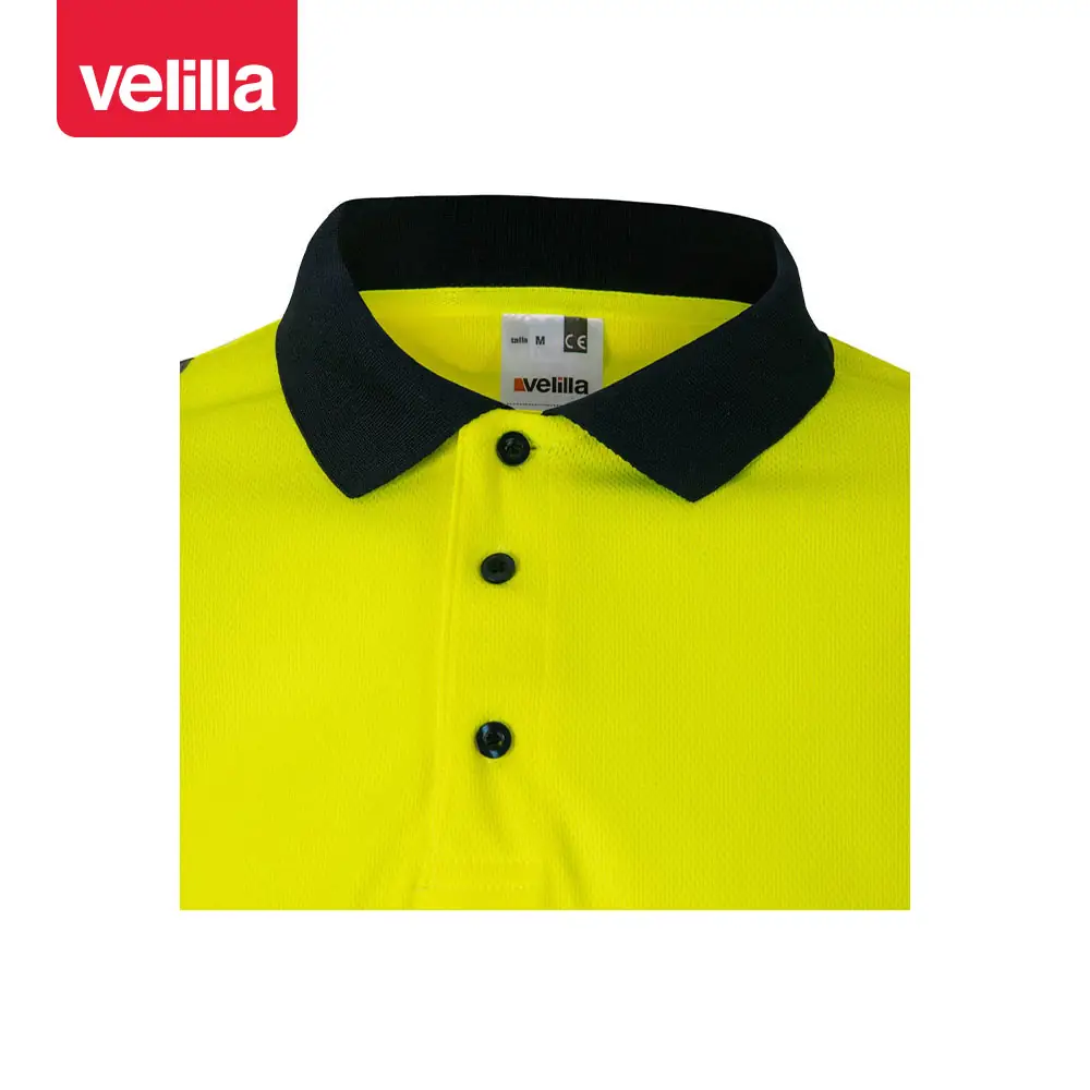 Polo bicolor manga larga Velilla 305503 5 Polo bicolor manga larga Velilla 305503 Azul marino/Amarillo flúor, detalle de cuello y botones