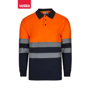 Polo bicolor manga larga Velilla 305507 Azul marino/Naranja flúor, vista frontal