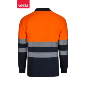 Polo bicolor manga larga Velilla 305507 Azul marino/Naranja flúor, vista trasera