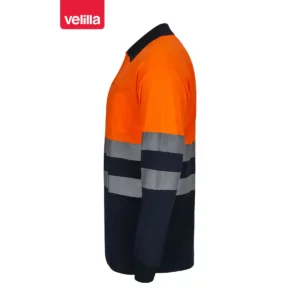 Polo bicolor manga larga Velilla 305507 Azul marino/Naranja flúor, vista lateral
