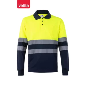 Polo bicolor manga larga Velilla 305507 Azul marino/Amarillo flúor, vista frontal