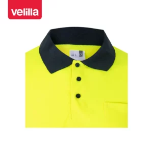 Polo bicolor manga larga Velilla 305507 Azul marino/Amarillo flúor, detalle de cuello y botones