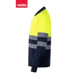 Polo bicolor manga larga Velilla 305507 Azul marino/Amarillo flúor, vista lateral