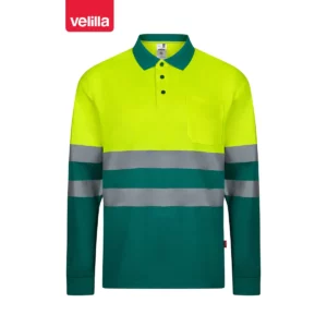 Polo bicolor manga larga Velilla 305507 Verde/Amarillo flúor, vista frontal