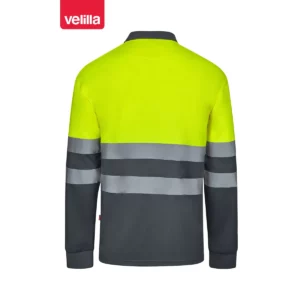 Polo bicolor manga larga Velilla 305507 Gris/Amarillo flúor, vista trasera