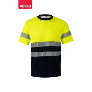 Camiseta bicolor manga corta Velilla 305509 Azul navy/Amarillo flúor, vista frontal