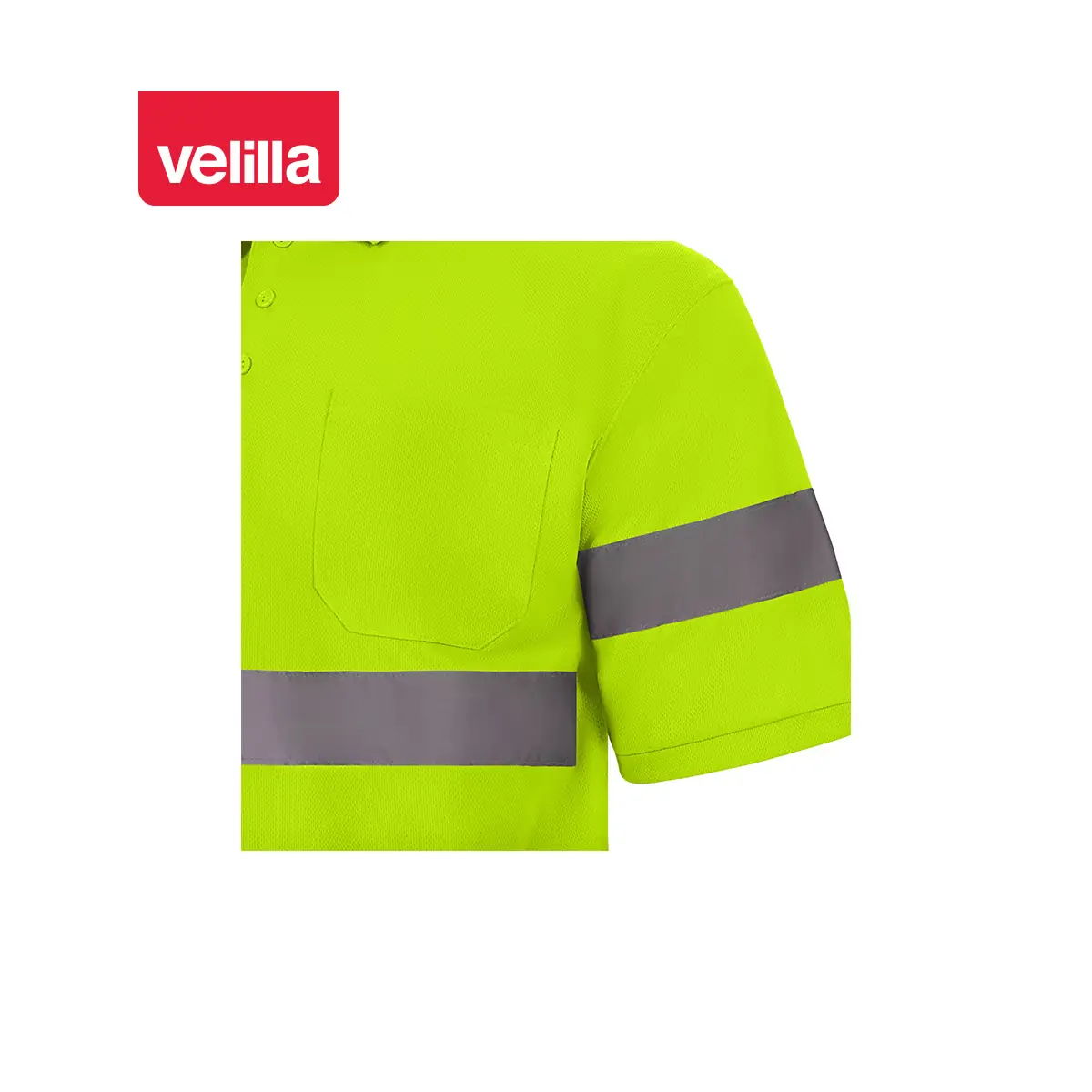 Polo alta visibilidad Velilla 305510 9 Polo de alta visibilidad Velilla 305510 amarillo flúor, detalle de tejido y cinta reflectante