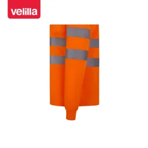 Polo manga larga Velilla 305511 naranja flúor, detalle de puño y cintas reflectantes