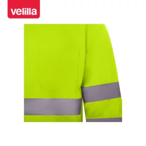 Polo manga larga Velilla 305511 amarillo flúor, detalle de pecho y cinta reflectante