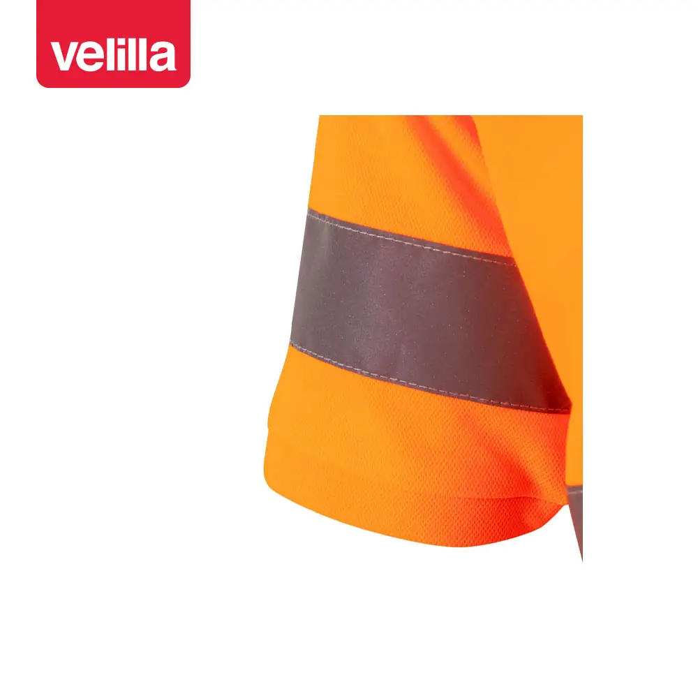 Polo manga corta Velilla 305512 12 Polo manga corta Velilla 305512 Naranja flúor, detalle de manga y cinta reflectante