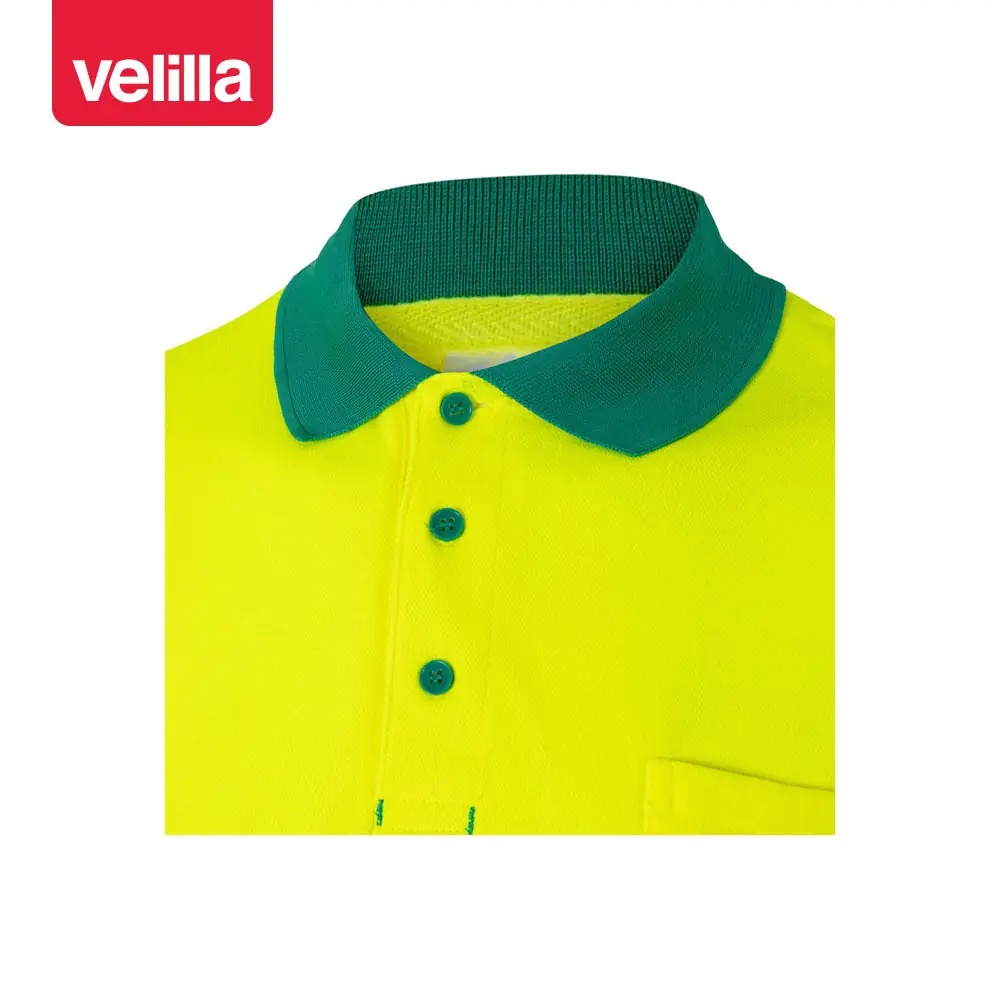 Polo bicolor manga corta Velilla 305513 22 Polo bicolor manga corta Velilla 305513 Verde/Amarillo flúor, detalle de cuello y botones