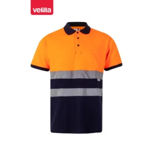 Polo bicolor manga corta Velilla 305513 Azul navy/Naranja flúor, vista frontal