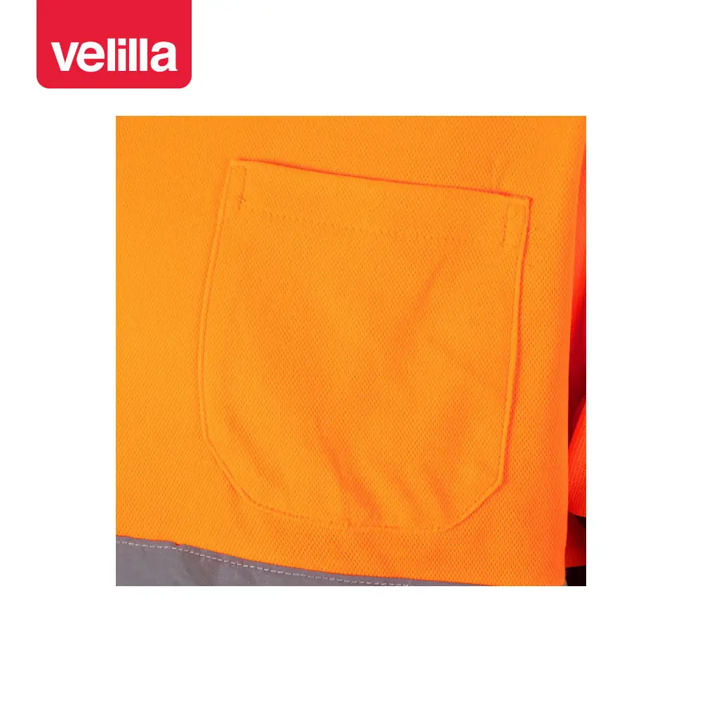 Polo bicolor manga corta Velilla 305513 25 Polo bicolor manga corta Velilla 305513 Azul navy/Naranja flúor, detalle de bolsillo del pecho