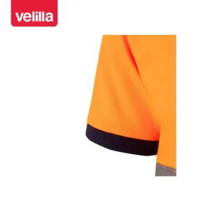 Polo bicolor manga corta Velilla 305513 Azul navy/Naranja flúor, detalle de bajo de manga