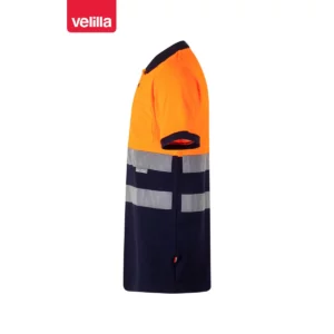 Polo bicolor manga corta Velilla 305513 Azul navy/Naranja flúor, vista lateral