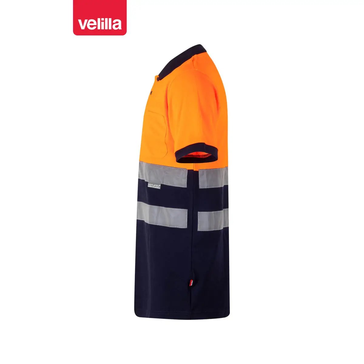 Polo bicolor manga corta Velilla 305513 11 Polo bicolor manga corta Velilla 305513 Azul navy/Naranja flúor, vista lateral