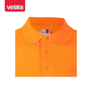 Polo manga larga Velilla 305514 Naranja flúor, detalle de cuello y botones