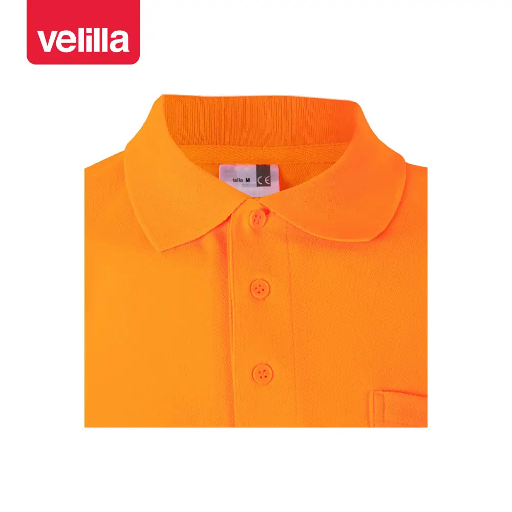 Polo manga larga Velilla 305514 12 Polo manga larga Velilla 305514 Naranja flúor, detalle de cuello y botones