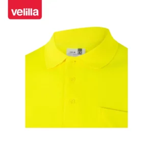 Polo manga larga Velilla 305514 Amarillo flúor, detalle de cuello y botones