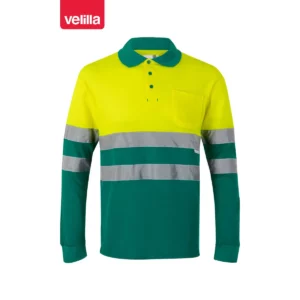 Polo bicolor manga larga Velilla 305515 Verde/Amarillo flúor, vista frontal