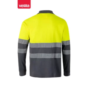 Polo bicolor manga larga Velilla 305515 Gris/Amarillo flúor, vista trasera