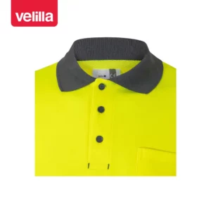 Polo bicolor manga larga Velilla 305515 Gris/Amarillo flúor, detalle de cuello y botones