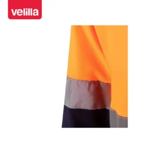 Polo bicolor manga larga Velilla 305515 Azul navy/Naranja flúor, detalle de cinta reflectante