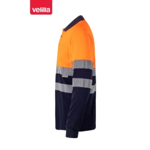 Polo bicolor manga larga Velilla 305515 Azul navy/Naranja flúor, vista lateral