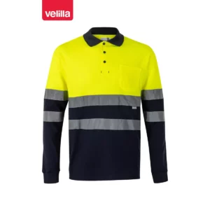 Polo bicolor manga larga Velilla 305515 Azul navy/Amarillo flúor, vista frontal
