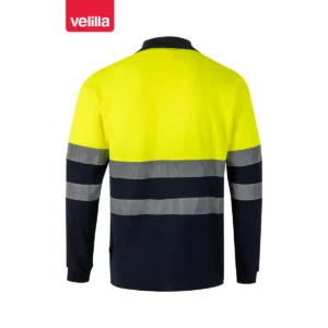 Polo bicolor manga larga Velilla 305515 Azul navy/Amarillo flúor, vista trasera