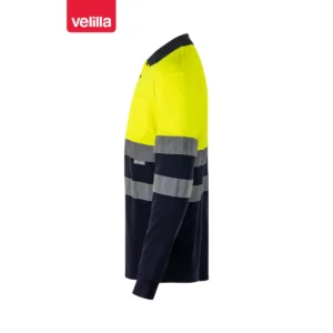 Polo bicolor manga larga Velilla 305515 Azul navy/Amarillo flúor, vista lateral