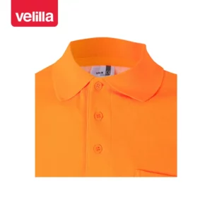 Polo manga corta Velilla 305522 Naranja flúor, detalle de cuello y botones