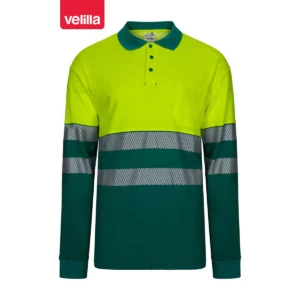 Polo bicolor manga larga Velilla 305525 Verde/Amarillo flúor, vista frontal