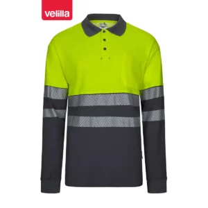 Polo bicolor manga larga Velilla 305525 Gris/Amarillo flúor, vista frontal