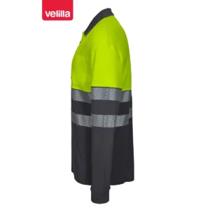 Polo bicolor manga larga Velilla 305525 Gris/Amarillo flúor, vista lateral