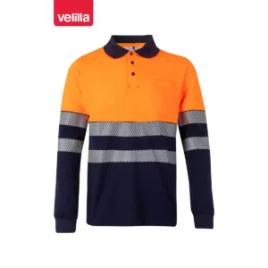 Polo bicolor manga larga Velilla 305525 Azul navy/Naranja flúor, vista frontal