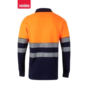 Polo bicolor manga larga Velilla 305525 Azul navy/Naranja flúor, vista trasera