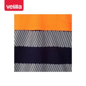 Polo bicolor manga larga Velilla 305525 Azul navy/Naranja flúor, detalle de cintas reflectantes