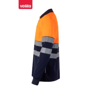 Polo bicolor manga larga Velilla 305525 Azul navy/Naranja flúor, vista lateral