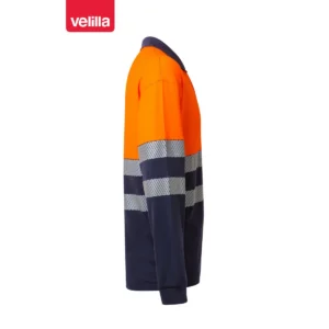 Polo bicolor manga larga Velilla 305525 Azul navy/Naranja flúor, vista lateral opuesta