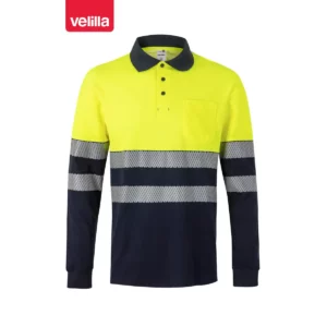 Polo bicolor manga larga Velilla 305525 Azul navy/Amarillo flúor, vista frontal