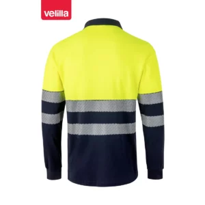 Polo bicolor manga larga Velilla 305525 Azul navy/Amarillo flúor, vista trasera